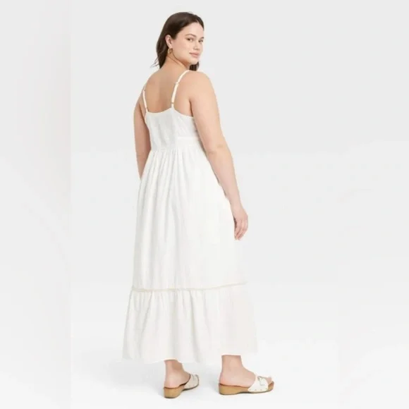 Ava & Vic Ivory Cream Tan embroidered Thin Strap Maxi Dress Size 2X - Picture 2 of 11